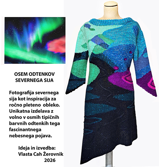 Usnjena torba/Ročno pletena unikatna obleka/tunika z motivom severnega sija.