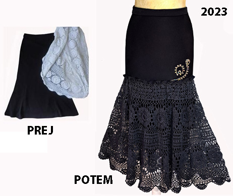 Krilo, nadgrajeno z ročno pobarvanim kvačkanim bombažnim podaljškom, ki je bil prej bel kuhinjski prt