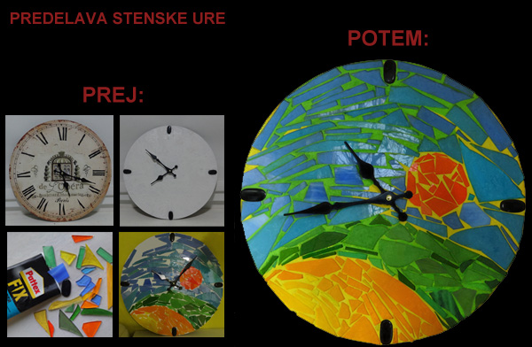 Predelava stenske ure s koščki barvastega stekla